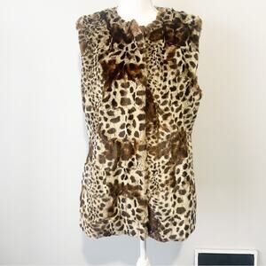 Via Spiga leopard vest faux fur leather trim warm size large cozy mobwife